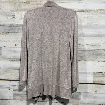 Bobeau Cardigan Women M Taupe Open Front Ribbed Pocket Soft Minimalist EUC3