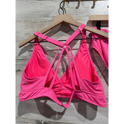 Next Bikini Set Women 38B/C Top XL Bottoms Pink Ribbed High Waist Barbiecore5