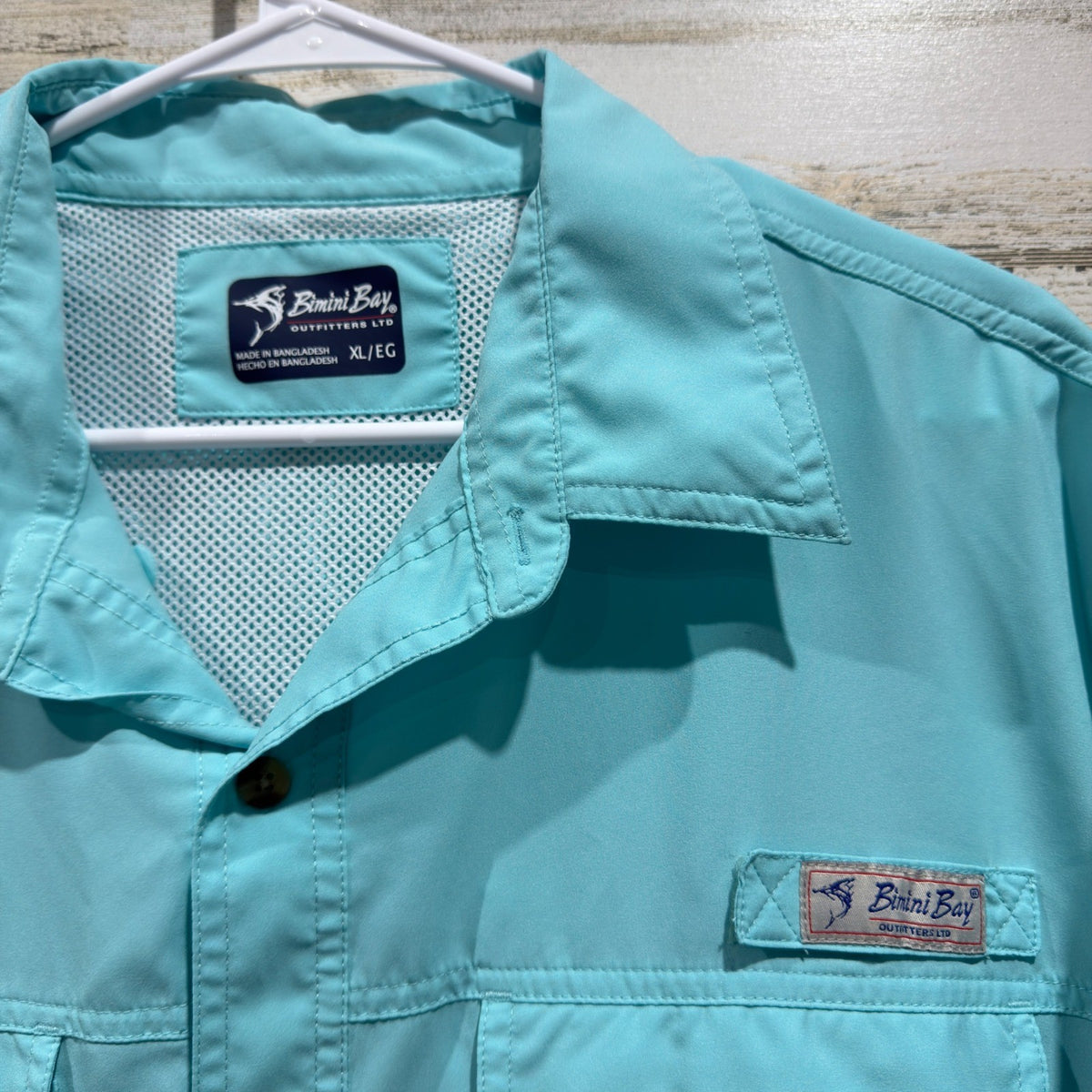 Bimini Bay Fishing Shirt Men XL Blue Short Sleeve Vented Performance *Flawed1