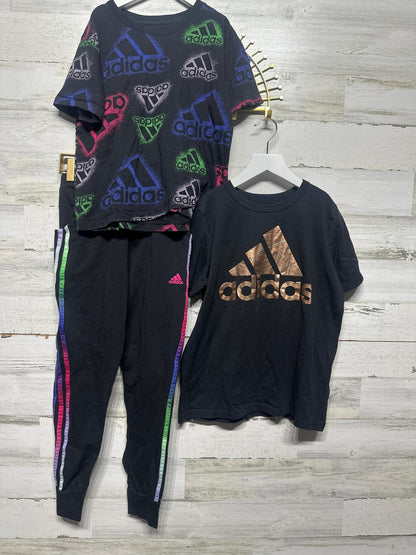 Adidas 3pc Outfit Set Girls Large 14 Black Neon Rainbow Metallic0