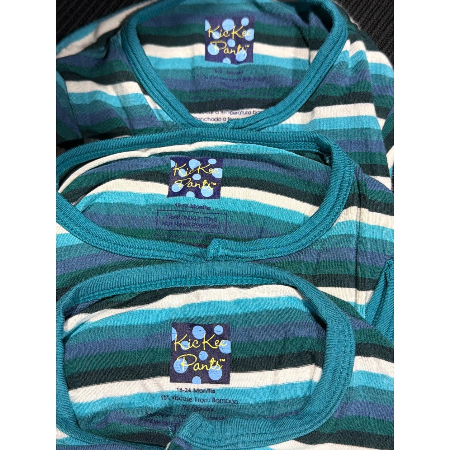 Kickee Pants Footie Bundle Boys 0-24M Forest Stripe Bamboo Sleepers Swaddle EUC7