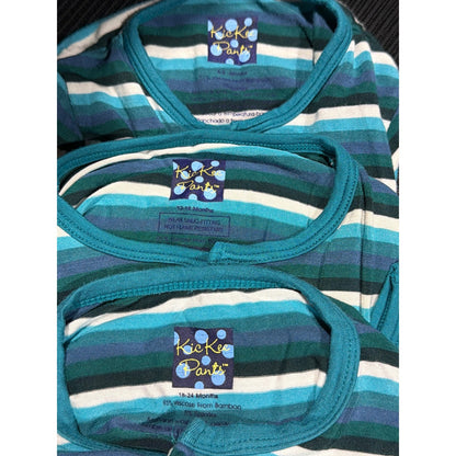 Kickee Pants Footie Bundle Boys 0-24M Forest Stripe Bamboo Sleepers Swaddle EUC7
