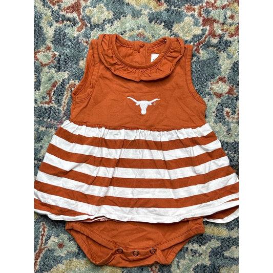 Garb Texas Longhorns Dress Girls 3-6m Months Orange Striped Embroidered EUC0
