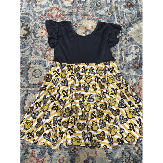 Boutique Bulldogs Dress Girls 7-8 Black Gold Striped Flutter Sleeve0