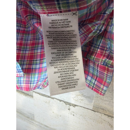 Ralph Lauren Button Down Shirt Boys 4T Red Blue Plaid Preppy EUC3