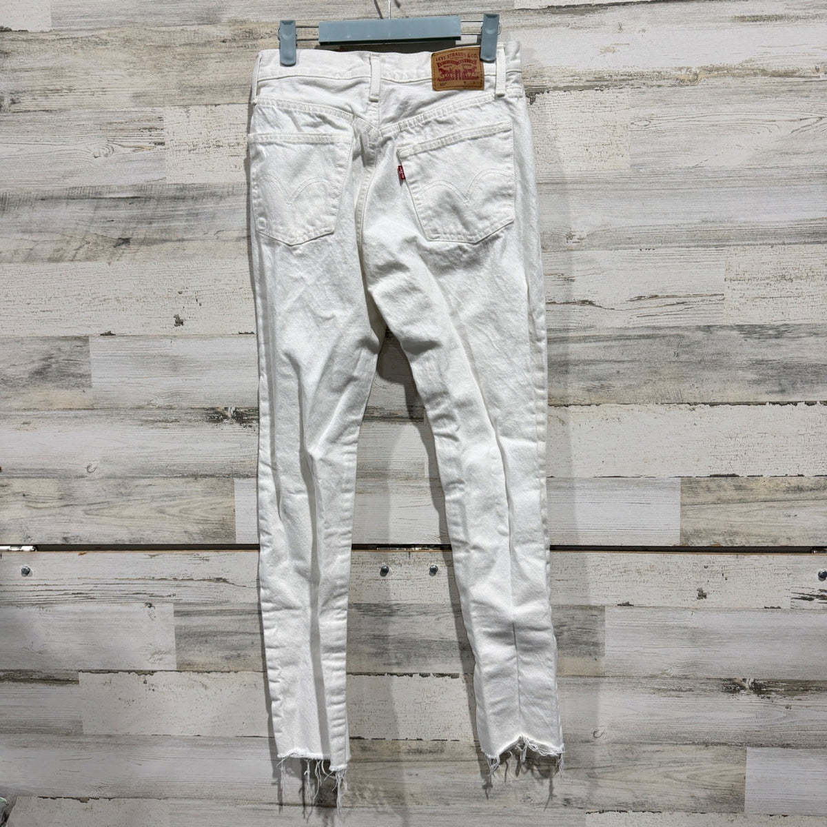 Levis 501 Skinny Jeans Women 27 White Cotton Distressed Raw Hem Flawed*4