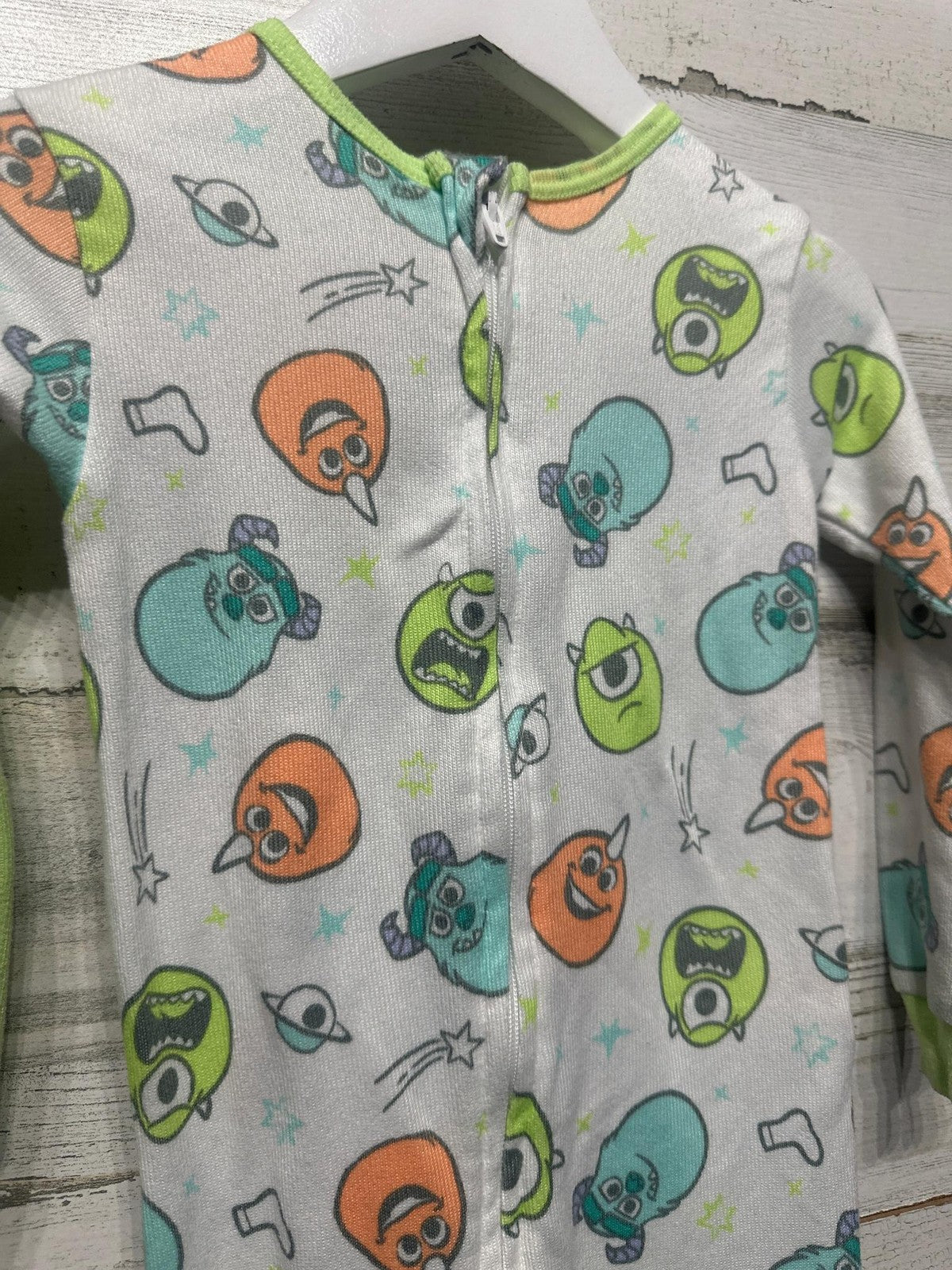 Disney Monsters Inc Footed Pajamas Kids 24m Green White Sulley Mike2