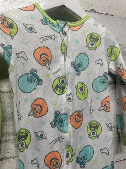Disney Monsters Inc Footed Pajamas Kids 24m Green White Sulley Mike2