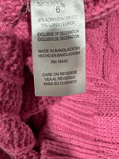 Kate Mack Sweater Dress Girls 6 Pink Cable Knit Sparkle EUC3