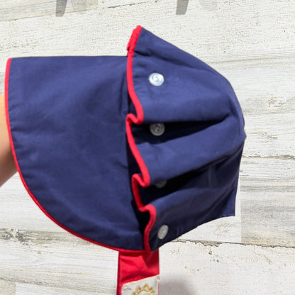 The Beaufort Bonnet Company Bonnet Large Navy Red Button Back Preppy *Flawed0