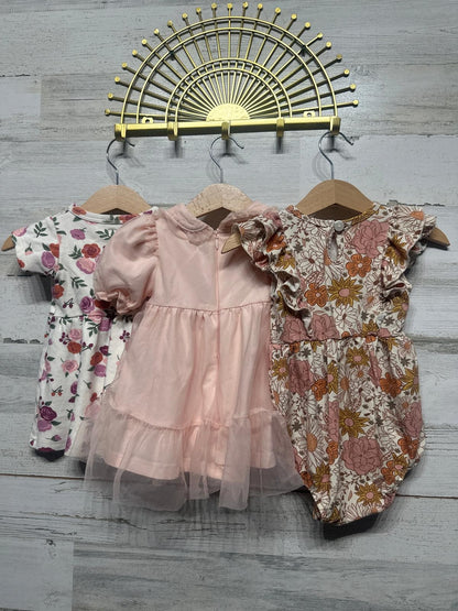 Baby Dress Romper Bundle Girls 3-6M Pink Floral Ruffle Tutu EUC4