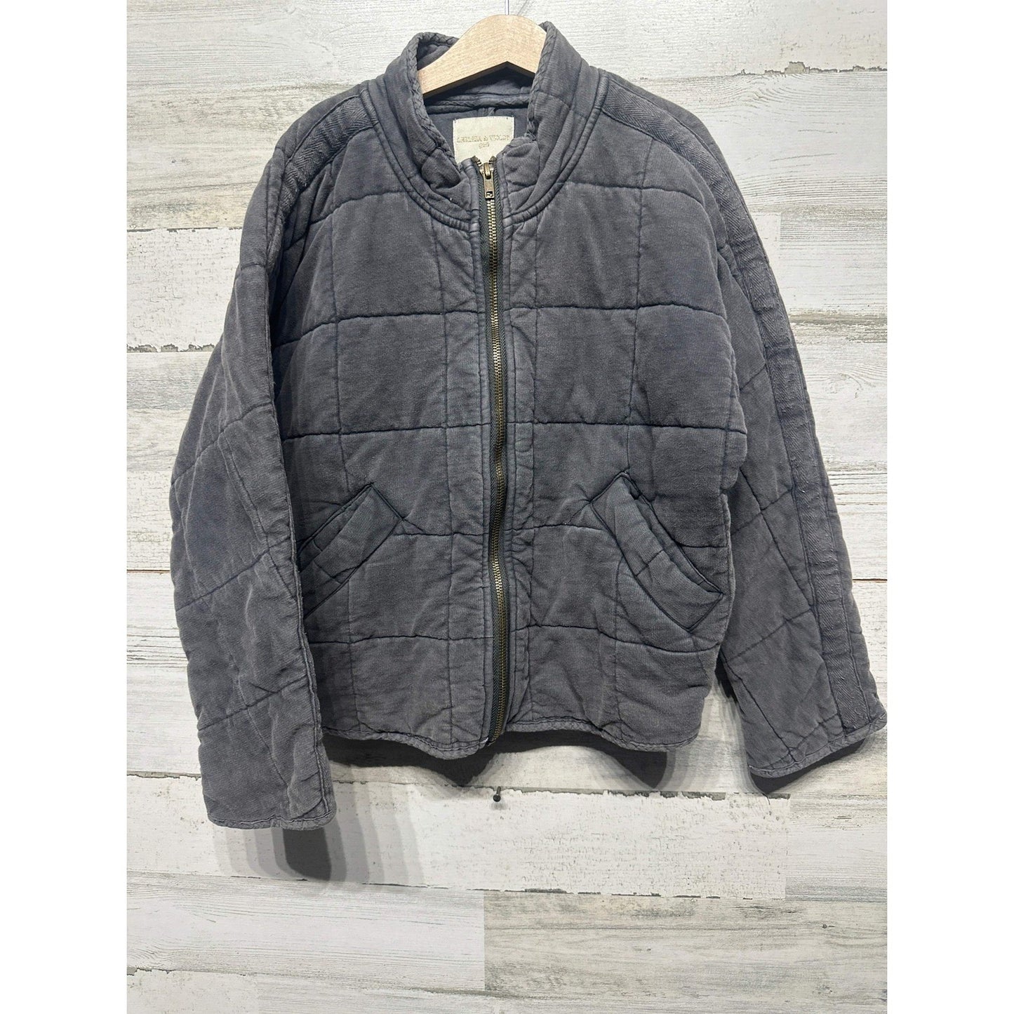 Chelsea & Violet Quilted Bomber Jacket Girls Medium Grey Full Zip EUC0