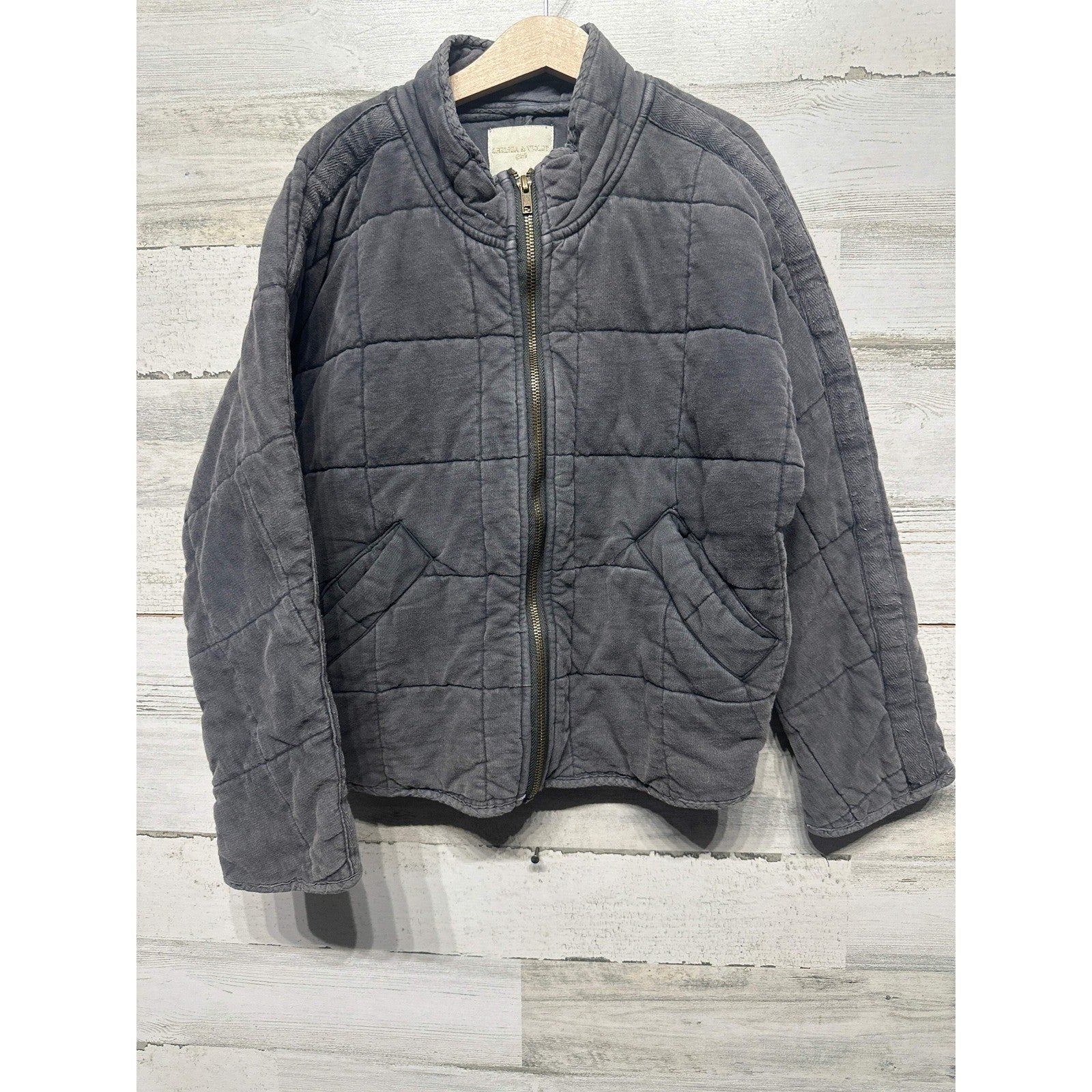 Chelsea & Violet Quilted Bomber Jacket Girls Medium Grey Full Zip EUC0