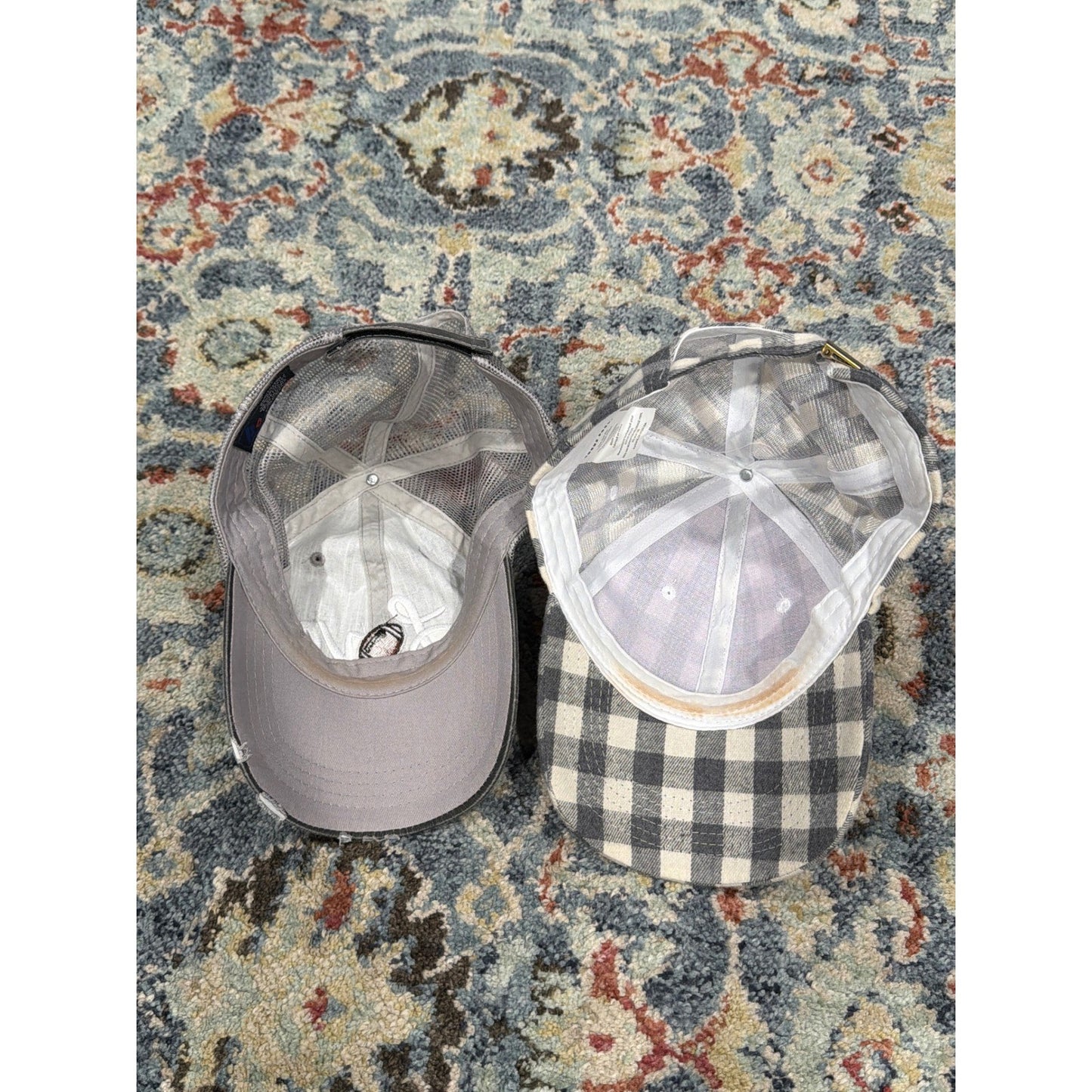 Baseball Caps Women One Size Adjustable Gray Football Plaid Sporty *Flawed3