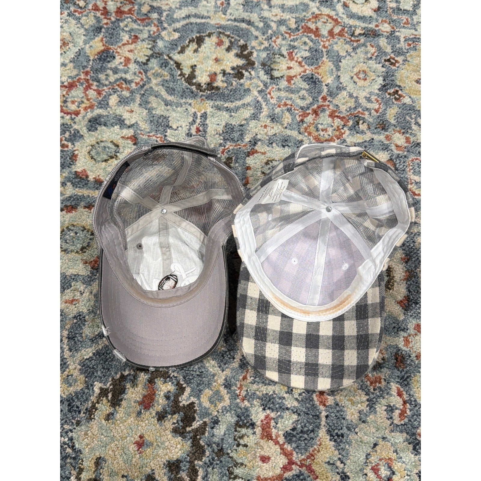 Baseball Caps Women One Size Adjustable Gray Football Plaid Sporty *Flawed3