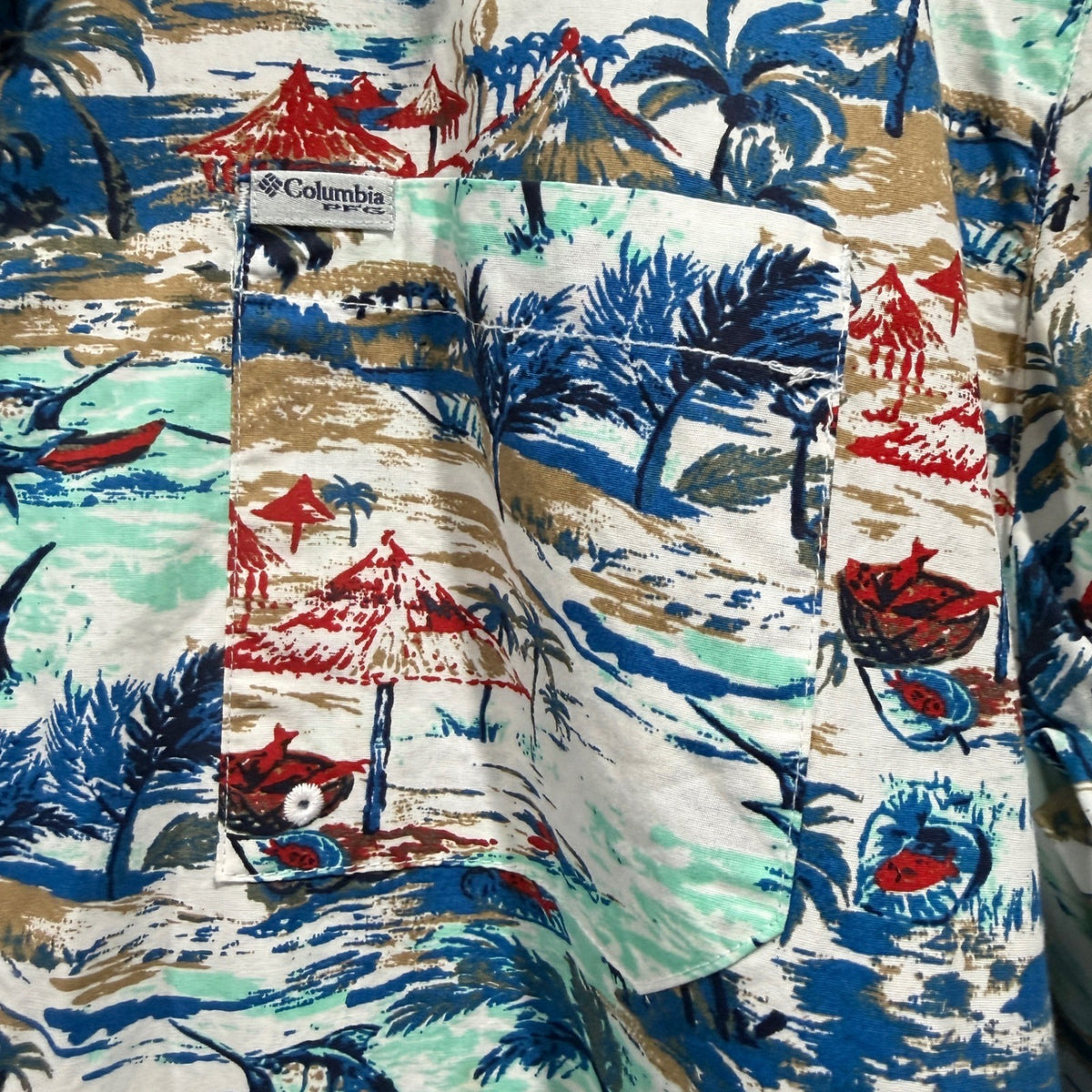 Columbia PFG Super Tamiami Shirt Mens XL White Tropical Cotton Fishing Style EUC2