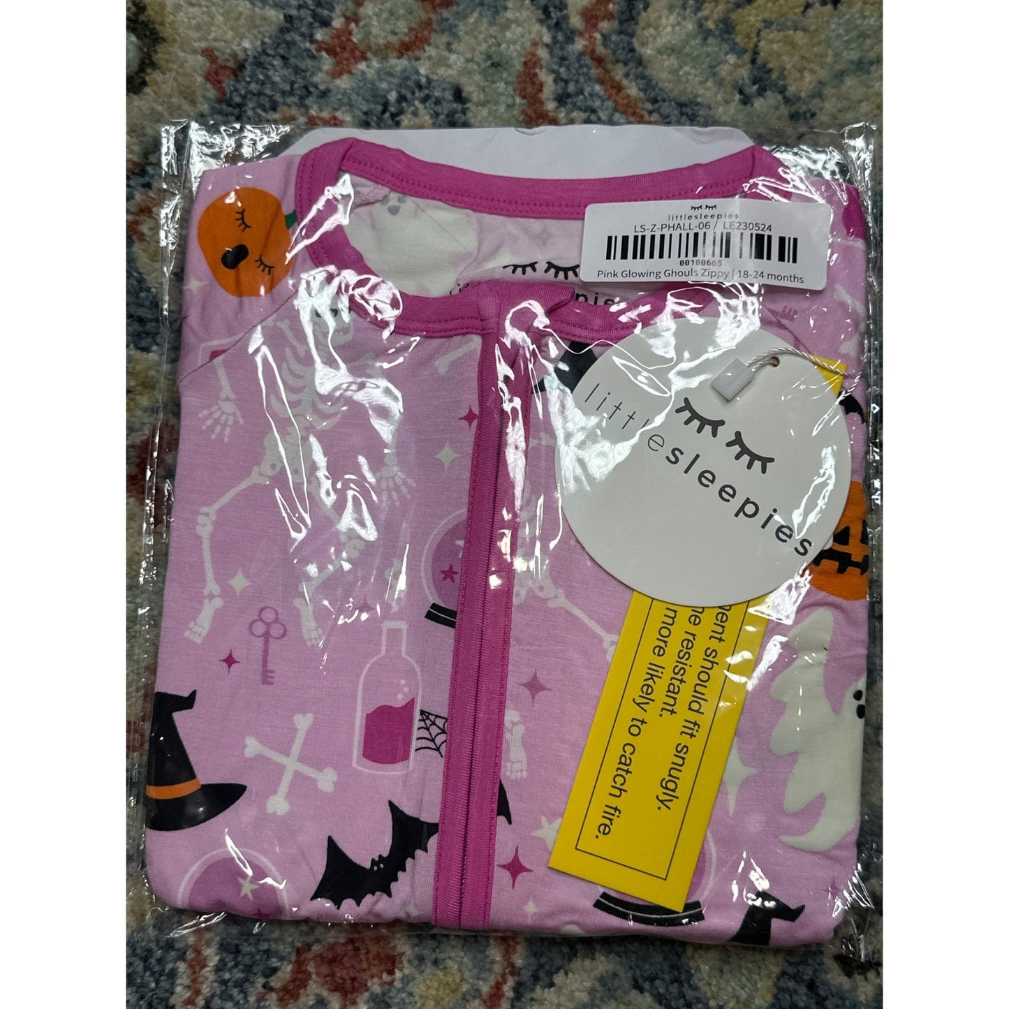 Little Sleepies Zippy Girls 18-24M Pink Glowing Ghouls Halloween Bamboo NWT0