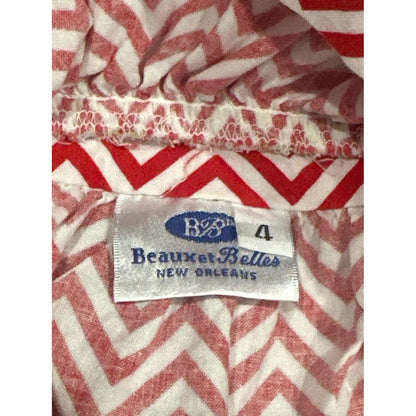 Beaux et Belles Smocked Top Girls Size 4 Red White Chevron Christmas EUC2