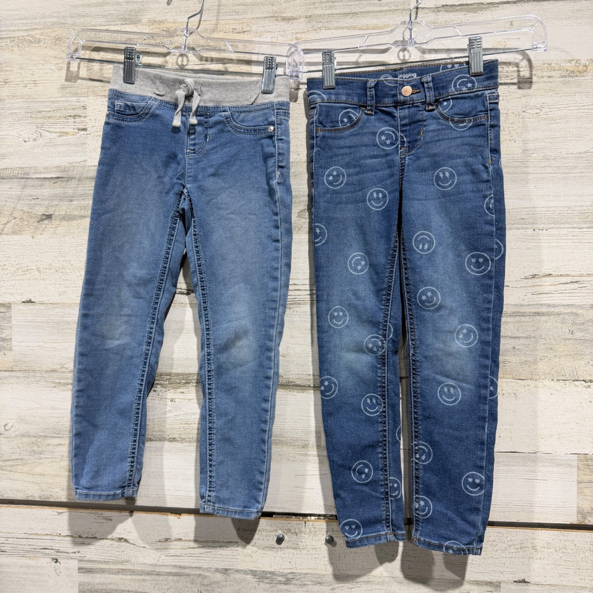 Wonder Nation Jegging Bundle Girls S 6-6X Blue Denim Smiley Face GUC*0