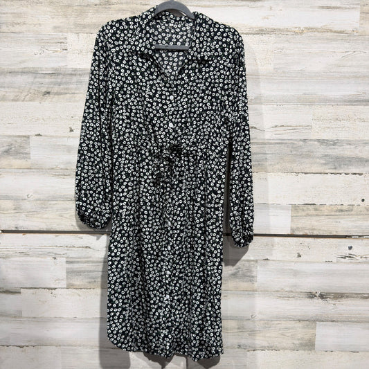 Boutique Shirt Dress Women S Black Floral Button Front Cottagecore NWOT0
