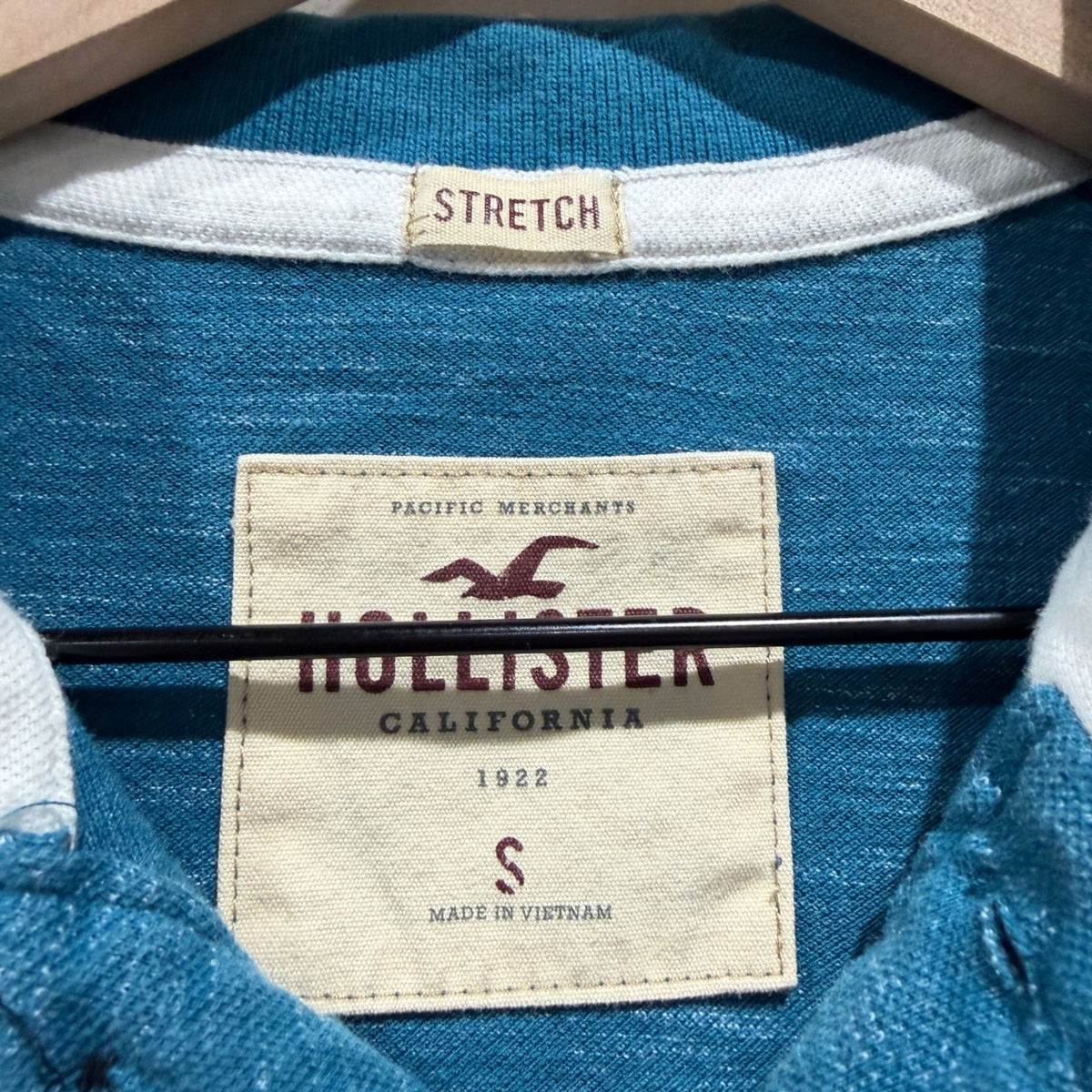 Hollister Stretch Slub Polo Shirt Mens S Teal Cotton Blend Casual Preppy2