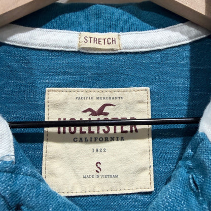 Hollister Stretch Slub Polo Shirt Mens S Teal Cotton Blend Casual Preppy2