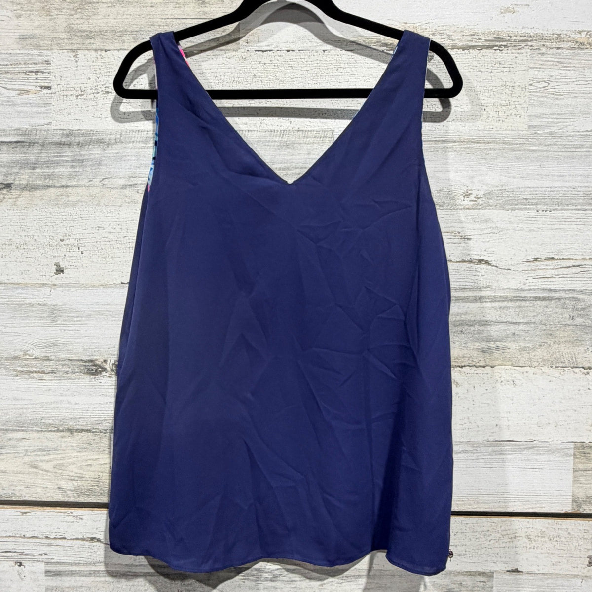 Lilly Pulitzer Florin Reversible Tank Top Women L Blue Tropical Floral Poly 20197