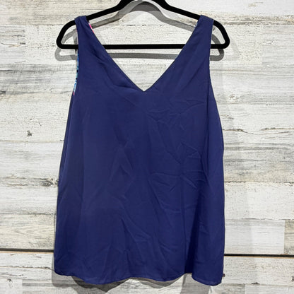 Lilly Pulitzer Florin Reversible Tank Top Women L Blue Tropical Floral Poly 20197