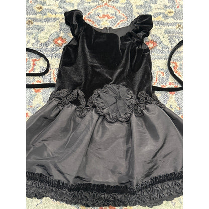 Isobella & Chloe Dress Girls 2T Black Velvet Taffeta Rosette Ruffle EUC2