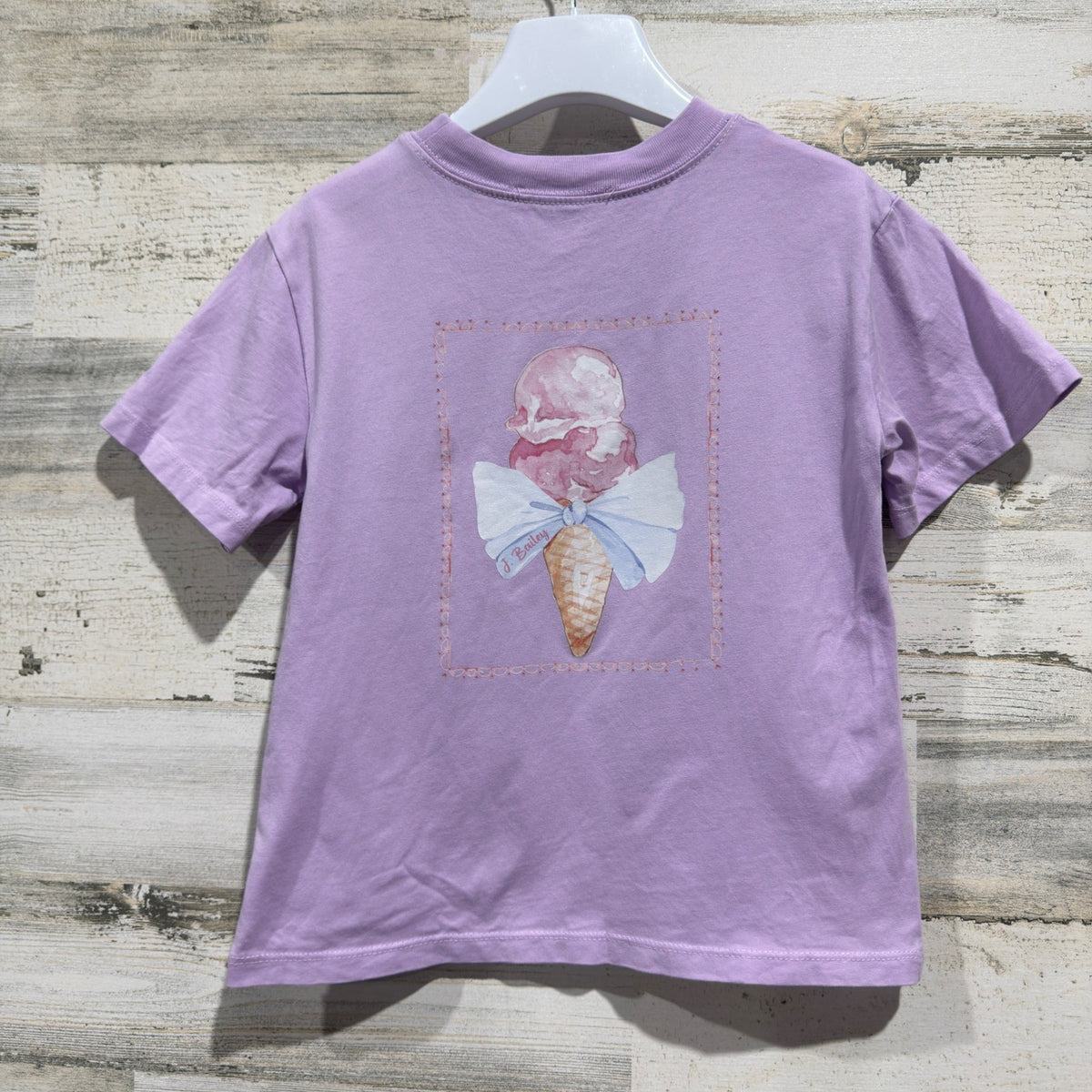 J. Bailey Ice Cream Bow Graphic T-Shirt Girls 5 Purple 100% Cotton Flawed*5