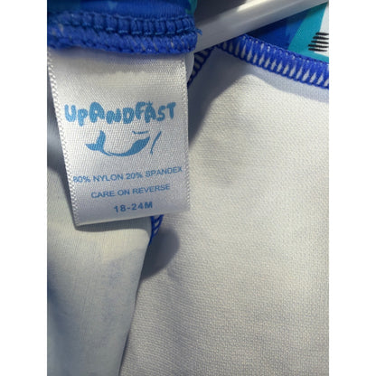 Up and Fast Swimsuit Boys 18-24M Blue Shark Rash Guard Hat Set Sharkcore EUC5