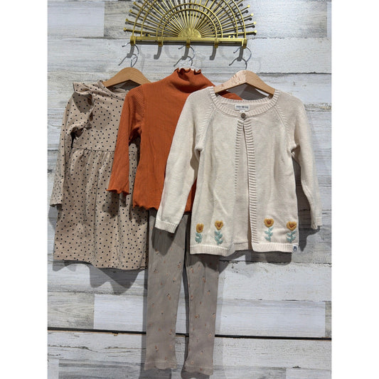 Zara Rabbit & Bear Girls 3T Bundle Grey Orange Cream Floral Boho EUC0