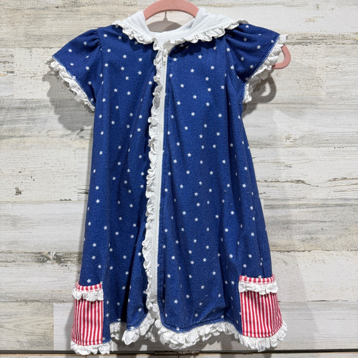 Love & Grow Swim Cover Up Girls 8Y Blue Stars Ruffle Patriotic Summer0
