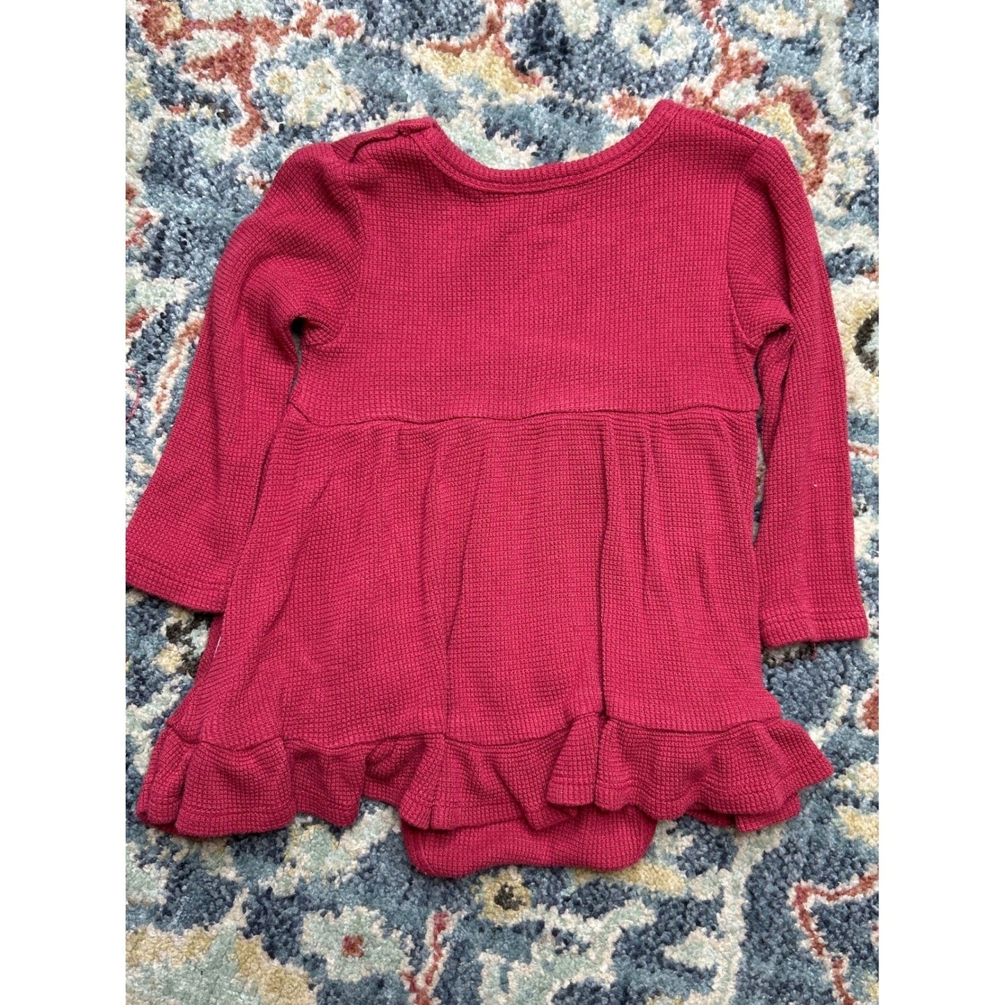 Posh Peanut Bamboo Waffle Knit Dress Girls 6-12M Pink Ruffle Hem EUC2
