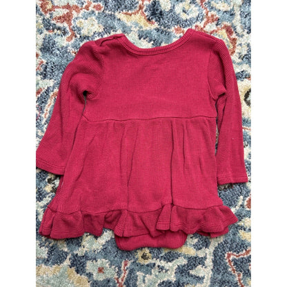 Posh Peanut Bamboo Waffle Knit Dress Girls 6-12M Pink Ruffle Hem EUC2