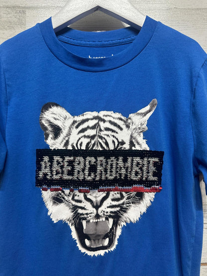 Abercrombie Graphic Tee Kids 7/8 Blue Tiger Flip Sequin Logo EUC2