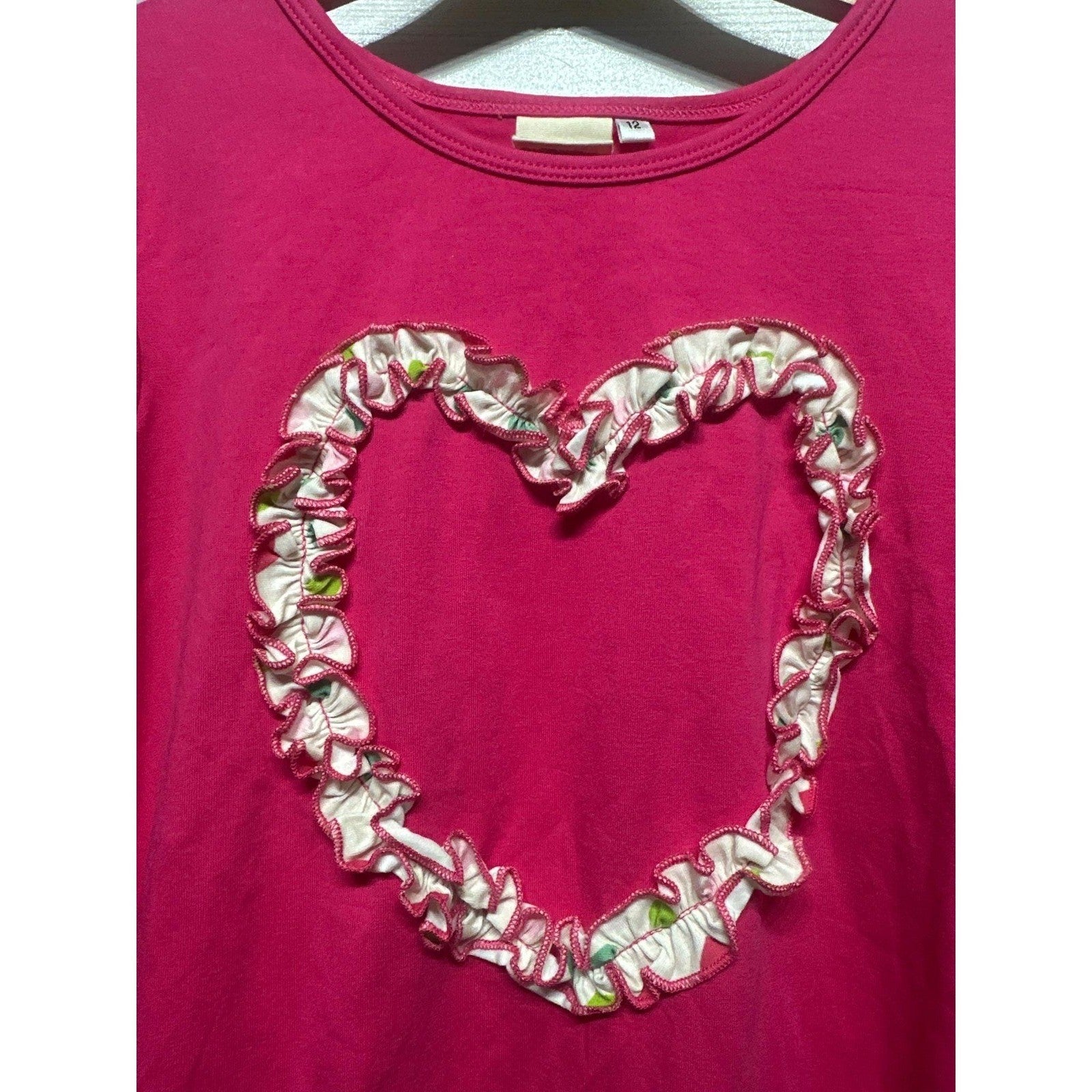 Little Fashionista Boutique Tunic Top Girls 12 Pink Heart Ruffle High Low EUC1
