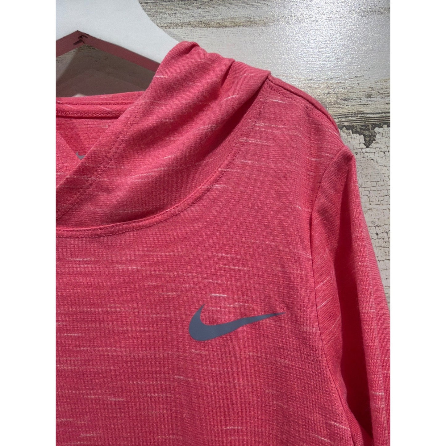 Nike Hooded Shirt Girls Medium Pink Space Dye Lightweight Athleisure EUC1