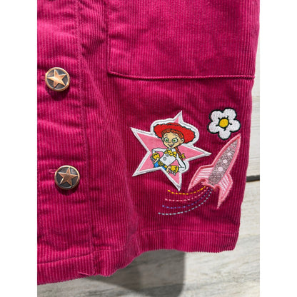 Disney Toy Story Girls 7/8 Pink Corduroy Overall Dress Jessie Forky EUC2