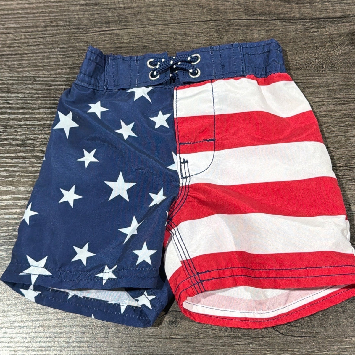 OshKosh Swim Trunks Boys 6M Blue Red American Flag Patriotic0