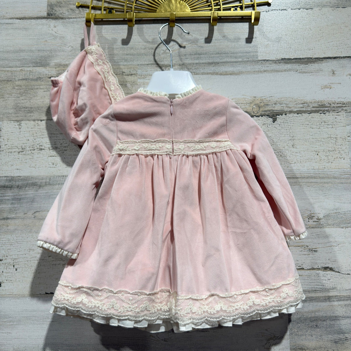 Mayoral Velvet Dress Set Girls 12M Pink Cotton Blend Lace Trim European NWT6