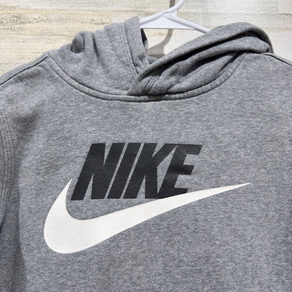 Nike Pullover Hoodie Kids Large Gray Graphic Swoosh Sportswear *Flawed*1