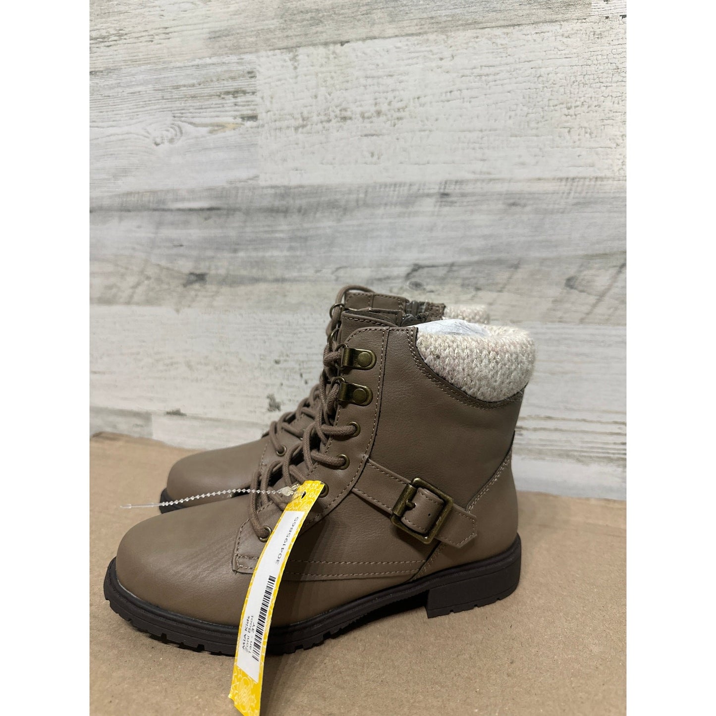 MIA Combat Boots Kids Size 3 Taupe Brown Knit Cuff Side Zip NWT1