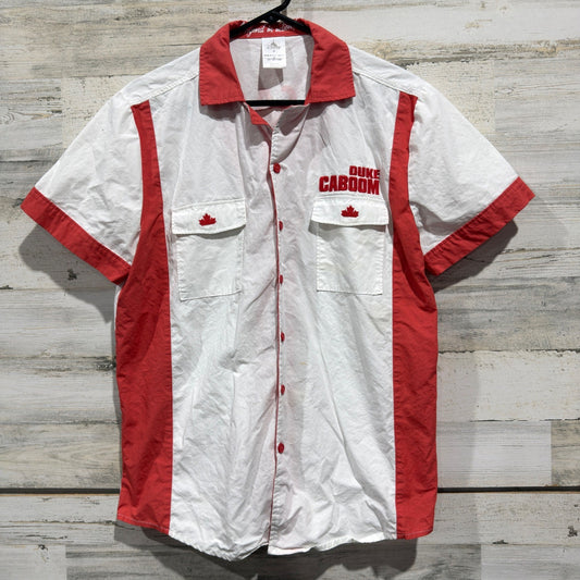 Disney Duke Caboom Bowling Shirt Mens M White Red Cotton Toy Story 4 Flawed*0
