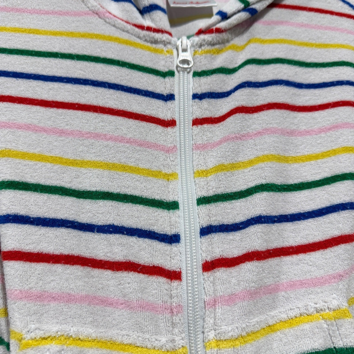 Hanna Andersson TerryCloth Hoodie Girls 5 White Rainbow Stripe Beach Scandi GUC*2