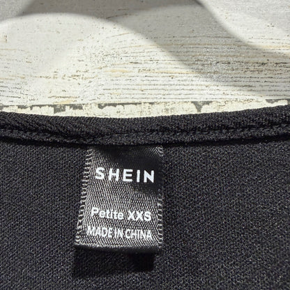Lantern Sleeve Crop Top Women Petite XXS Black Solid Textured Romantic EUC1