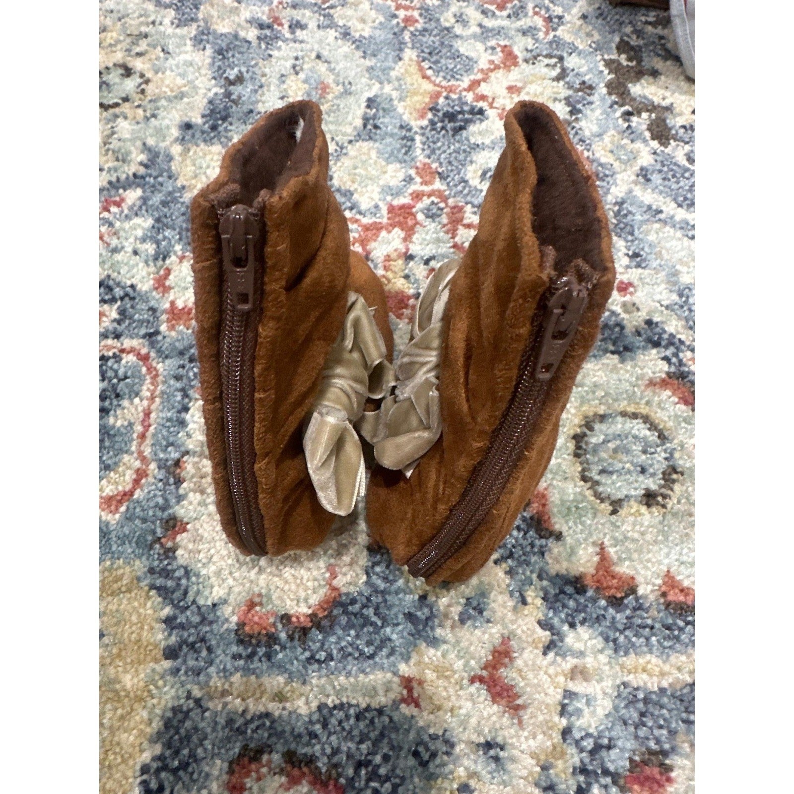 Gracious May Boots Girls 12-18m Brown Velvet Bow Slouchy Suede Soft Sole4