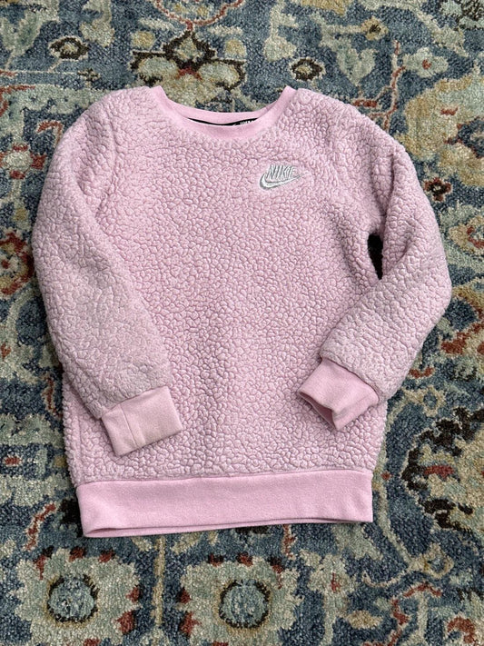 Nike Sherpa Fleece Sweatshirt Girls Size 5 Pink Embroidered Logo EUC0