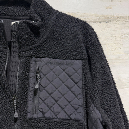 Vineyard Vines Sherpa Fleece Jacket Women Large Black Quilted Mixed Media GUC*1