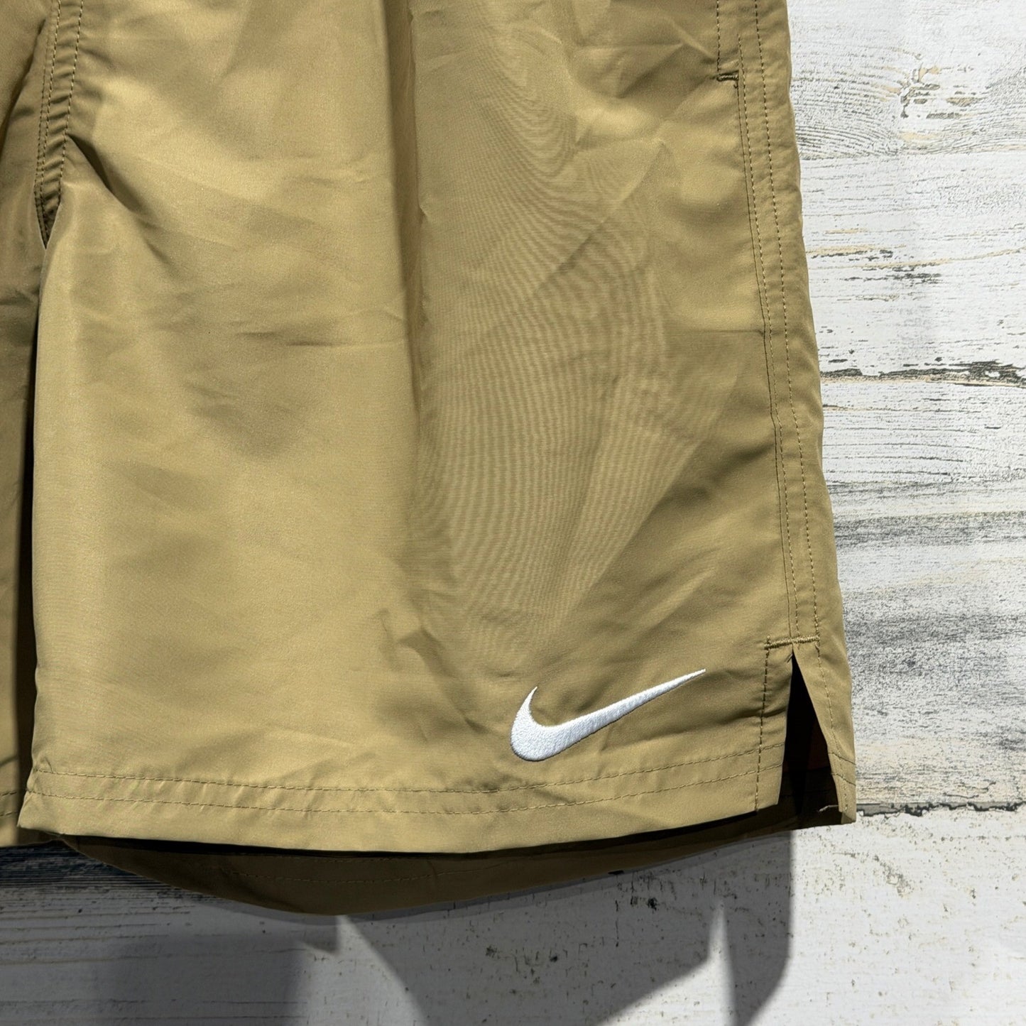 Nike Swim Trunks Men Small Tan Embroidered Swoosh NWT1